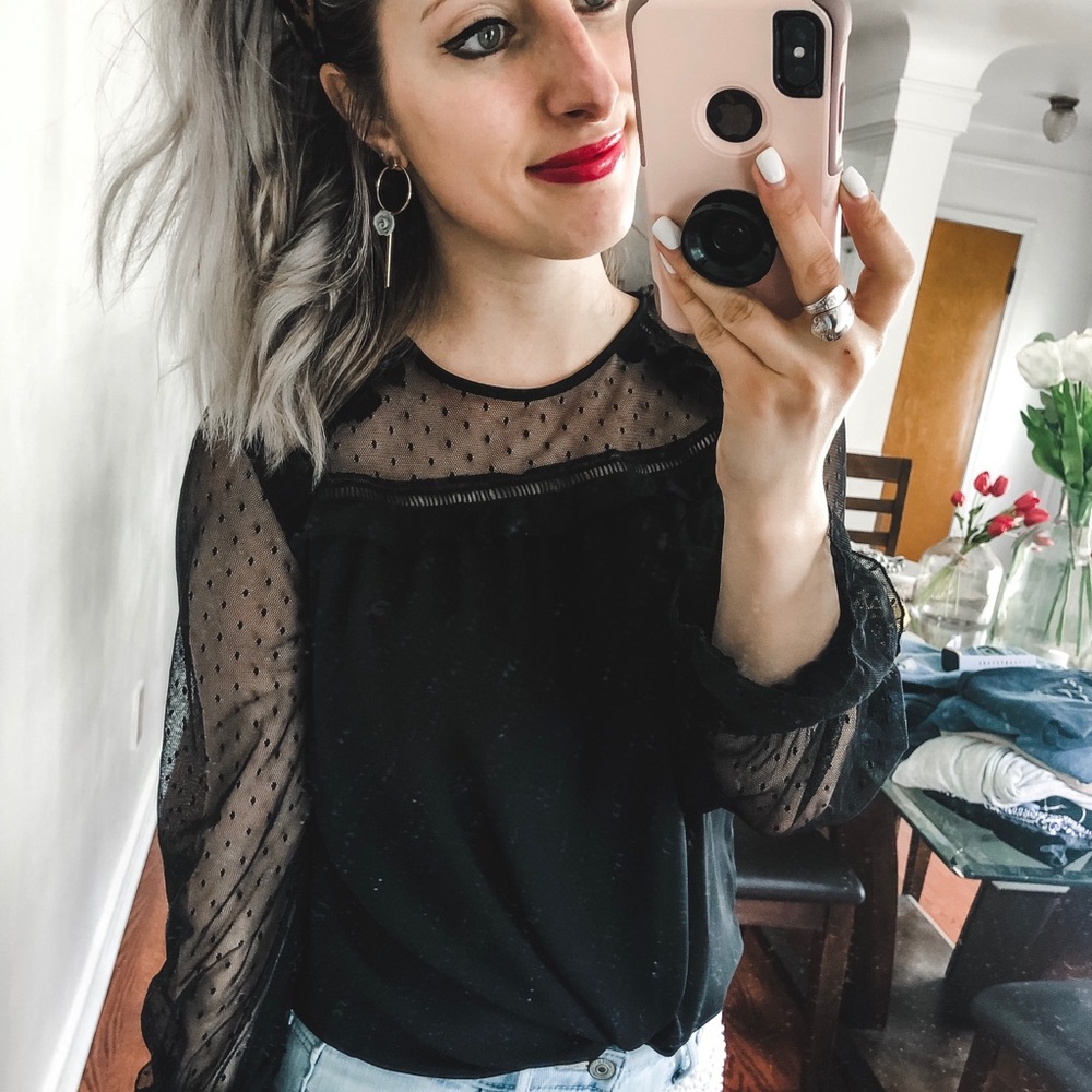 LOFT Black Lace Blouse XSP - Picture 2 of 5